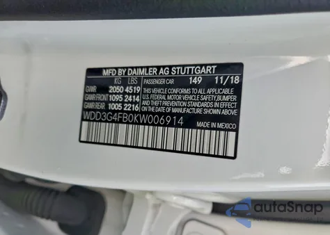 2019 Mercedes-Benz A 220 4Matic z USA, uszkodzony, nr VIN WDD3G4FB0KW006914